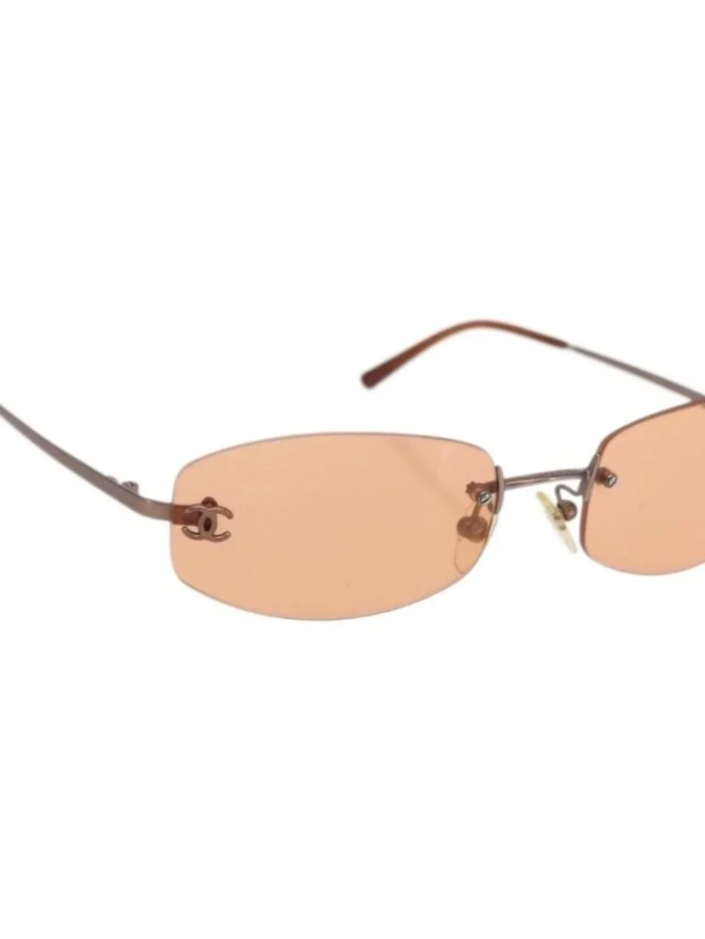 CHANEL Sunglasses metal Orange CC Auth ka2083